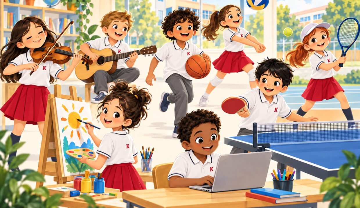 Müzik, resim ve spor yapan öğrenciler